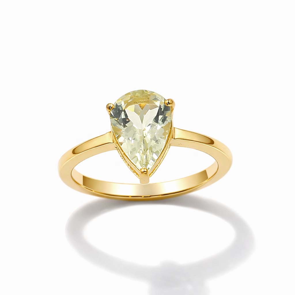 Yellow Aquamarine Pear Cut Solitaire Ring in 925 Sterling Silver Classic Minimal Design