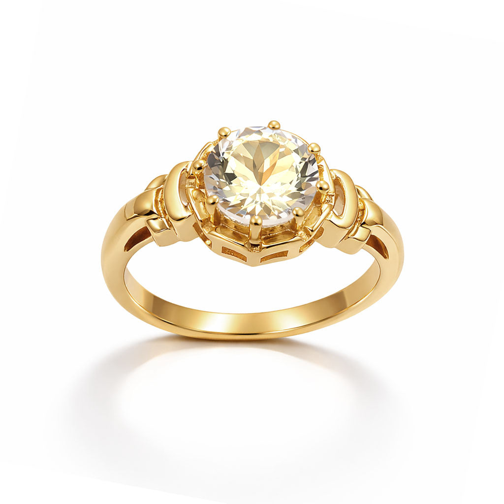 Yellow Aquamarine Round Cut Designer Ring Inspired by Indian Art in 925 Sterling Silver