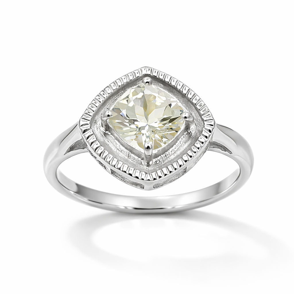 Yellow Aquamarine Cushion Cut Rope Design Designer Ring in 925 Sterling Silver