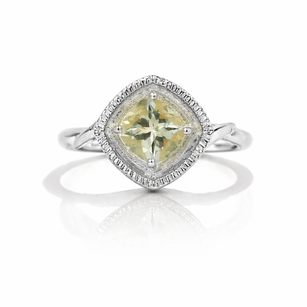 Yellow Aquamarine Cushion Cut Rope Design Designer Ring in 925 Sterling Silver