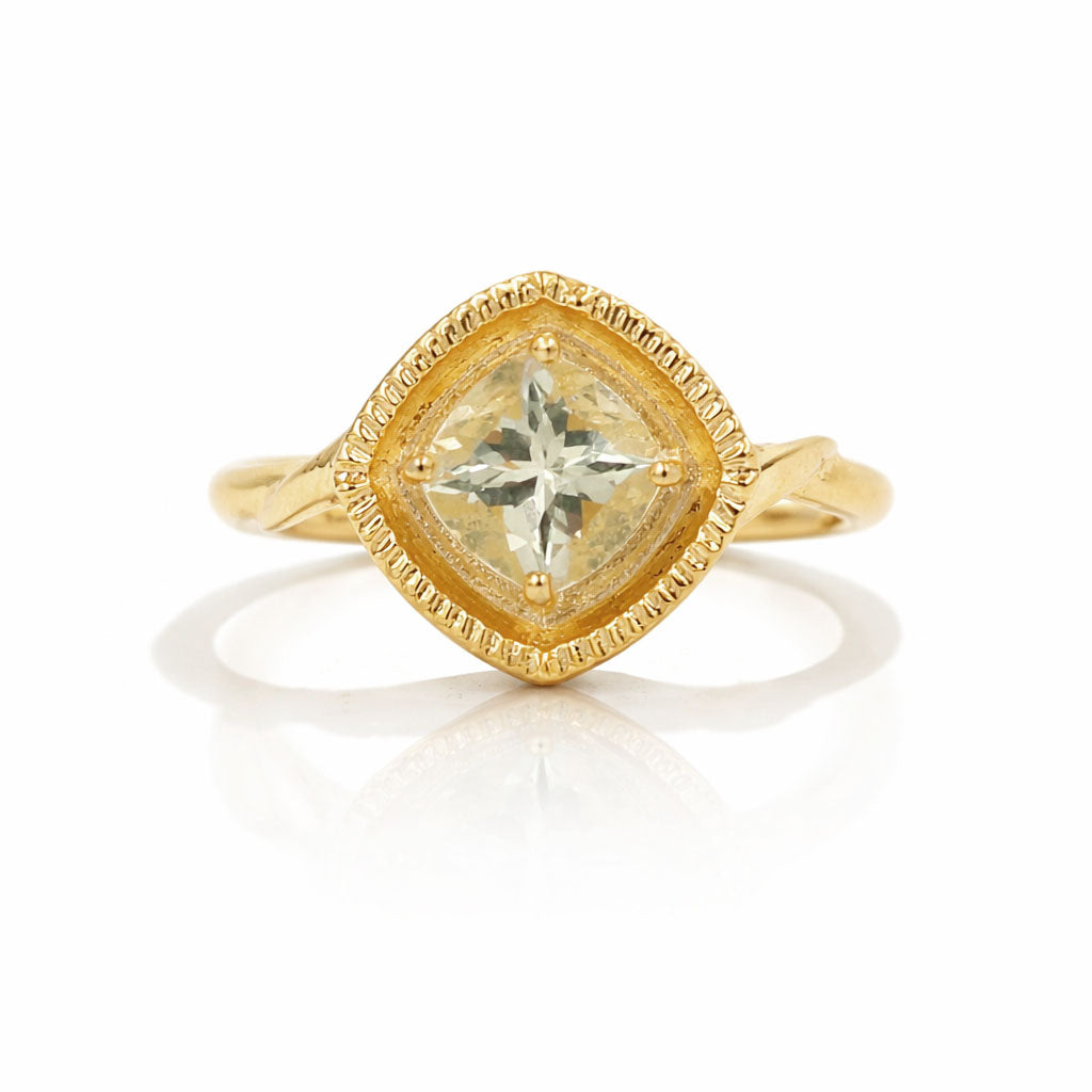 Yellow Aquamarine Cushion Cut Rope Design Designer Ring in 925 Sterling Silver