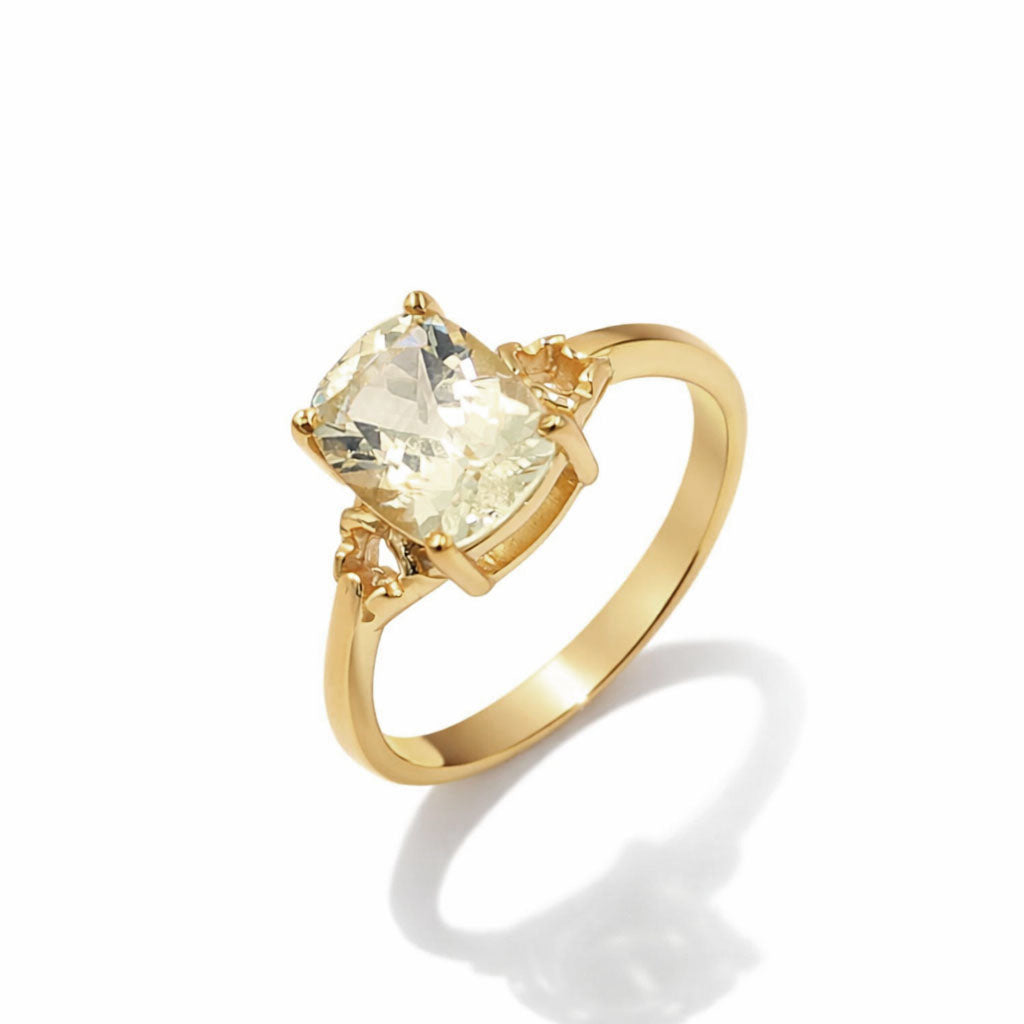 Yellow Aquamarine Cushion Cut Prong Set Designer Ring in 925 Sterling Silver