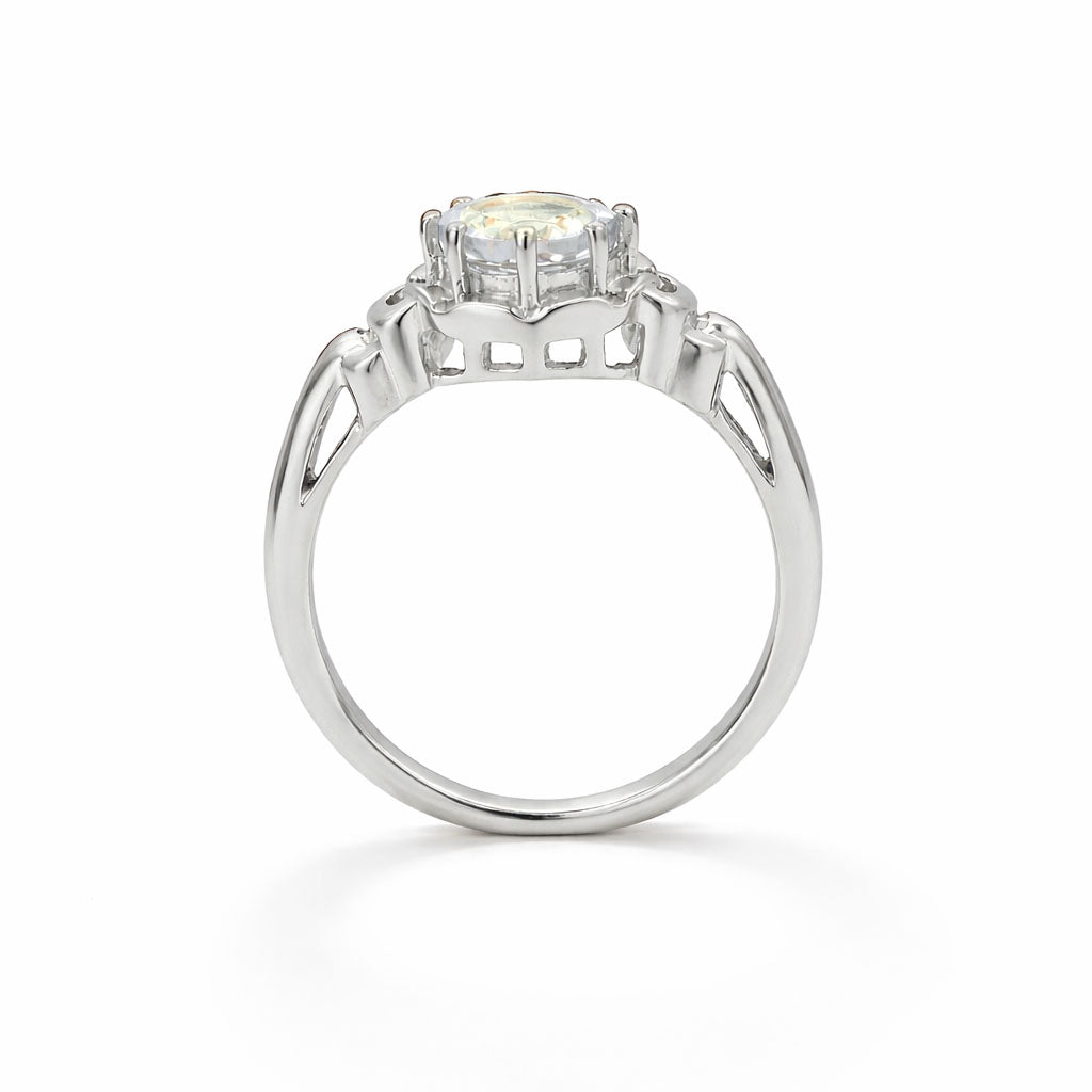 Yellow Aquamarine Round Cut Designer Ring Inspired by Indian Art in 925 Sterling Silver