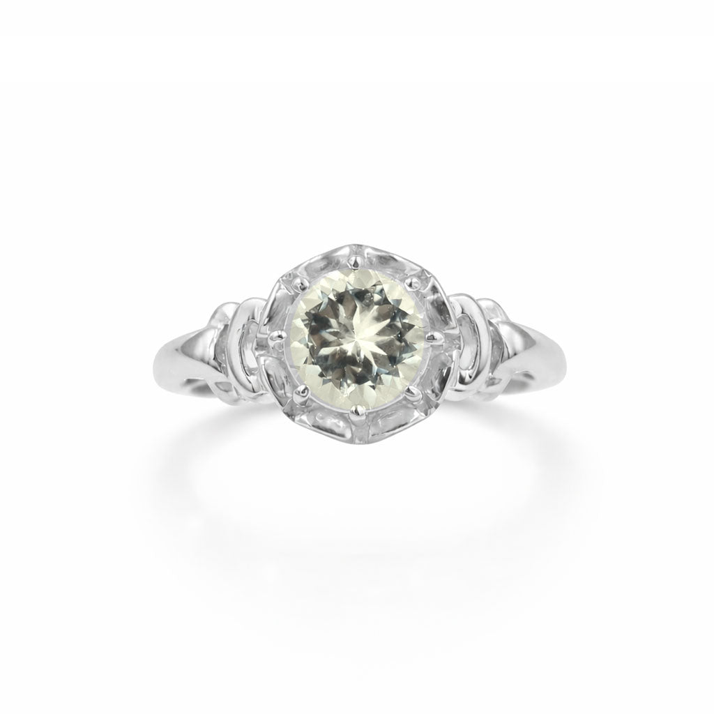 Yellow Aquamarine Round Cut Designer Ring Inspired by Indian Art in 925 Sterling Silver